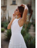 Halter Neck Ivory Lace Tulle Keyhole Back Wedding Dress